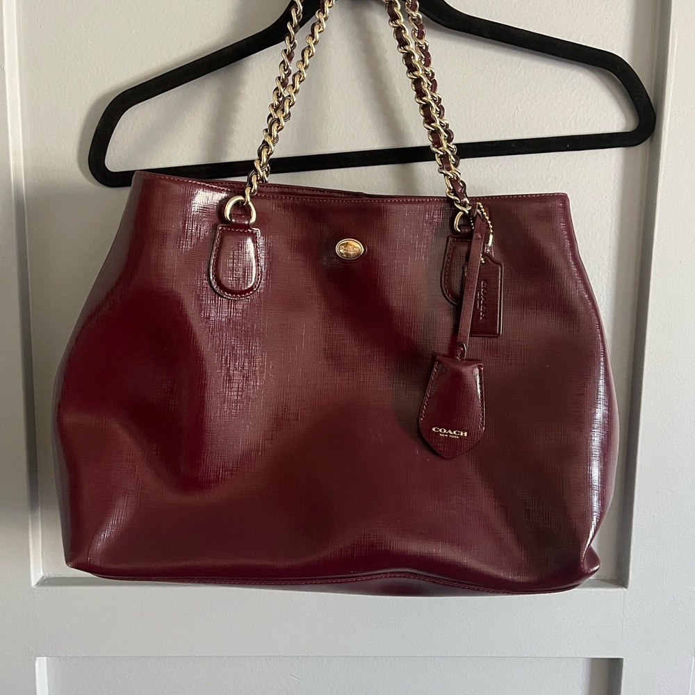 Beautiful maroon patent leather Coach shoulder bag